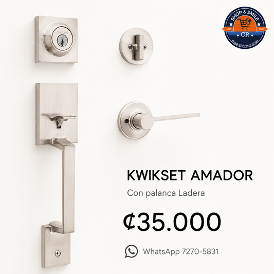 Kwikset Amador con palanca Ladera en níquel satinado, precio ₡35.000 y WhatsApp de Shop and Smile Costa Rica 