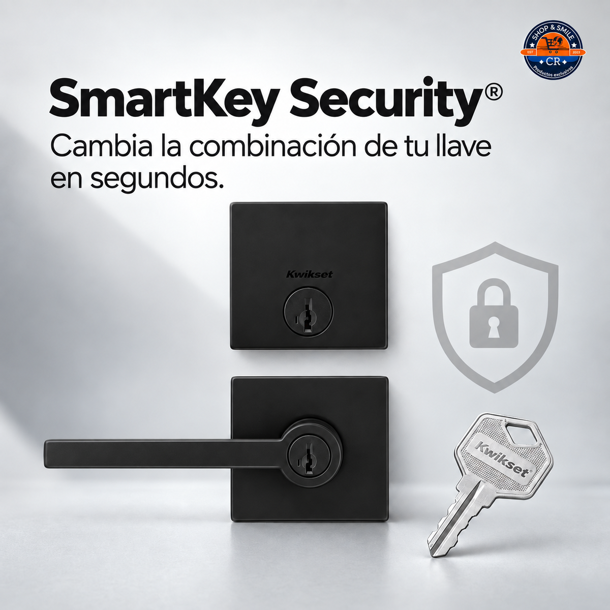 Vista exterior con llave e interior con cierre manual del Kwikset Halifax