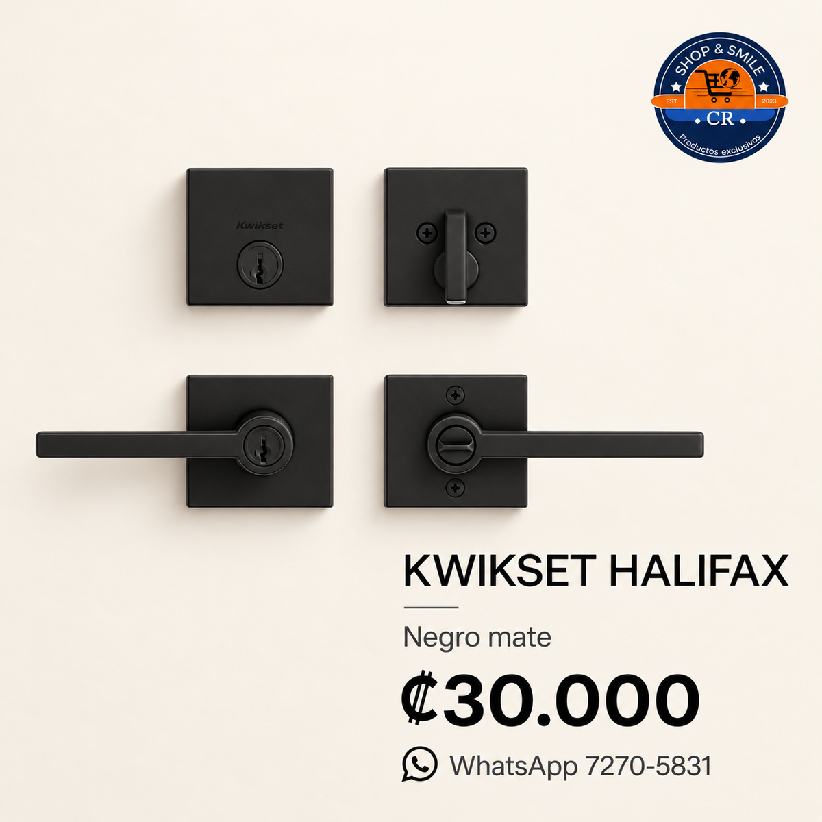 Kwikset Halifax negro mate disponible en Costa Rica por 30000 colones