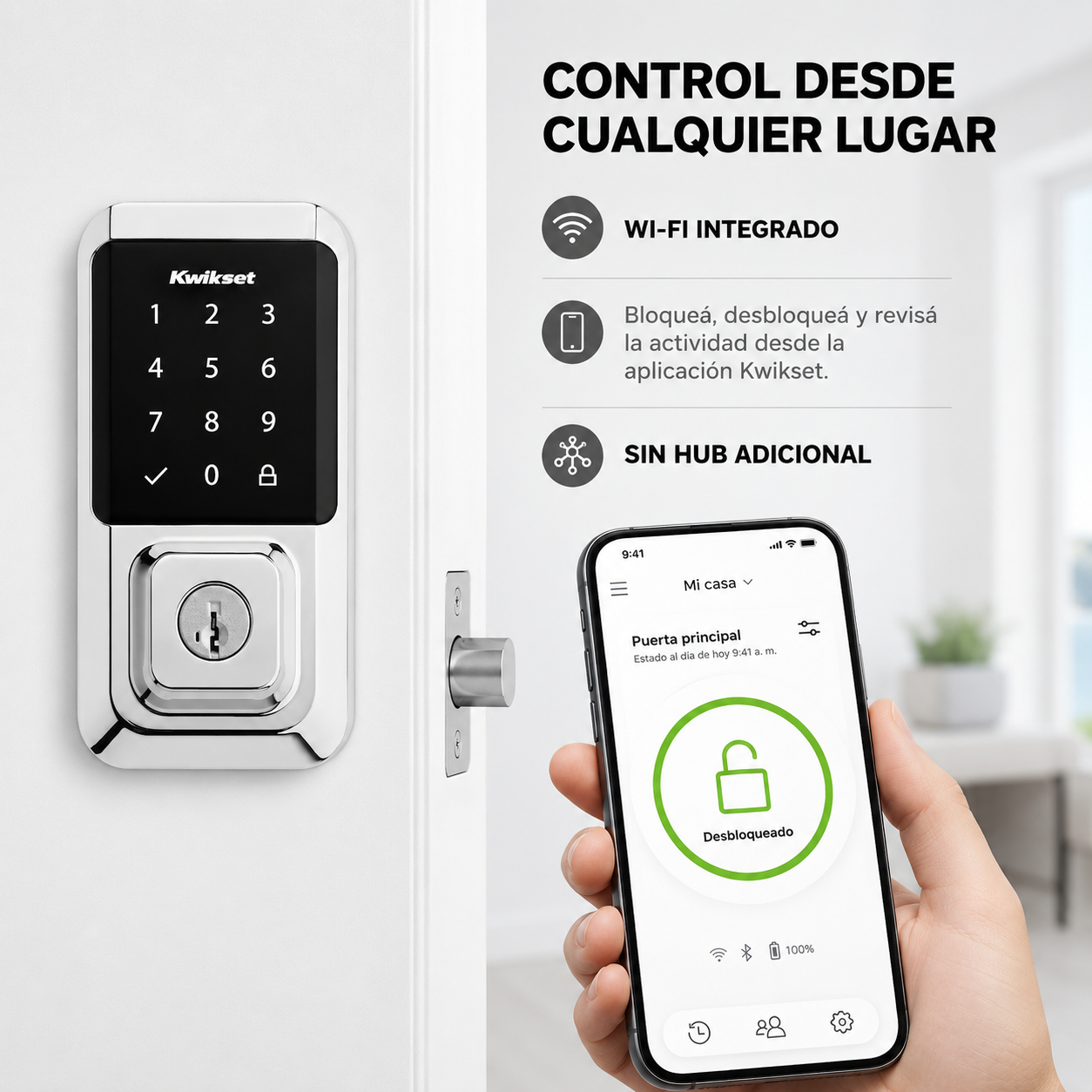 Cerradura Kwikset HALO con Wi-Fi integrado y control remoto desde la aplicación Kwikset