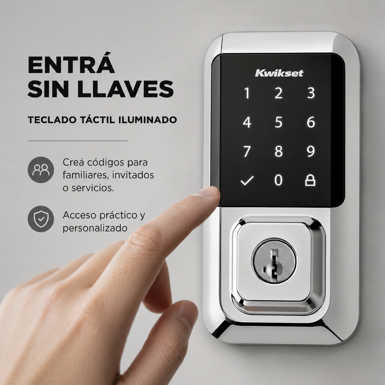 Teclado táctil iluminado de la cerradura Kwikset HALO en acabado cromo pulido, Costa Rica
