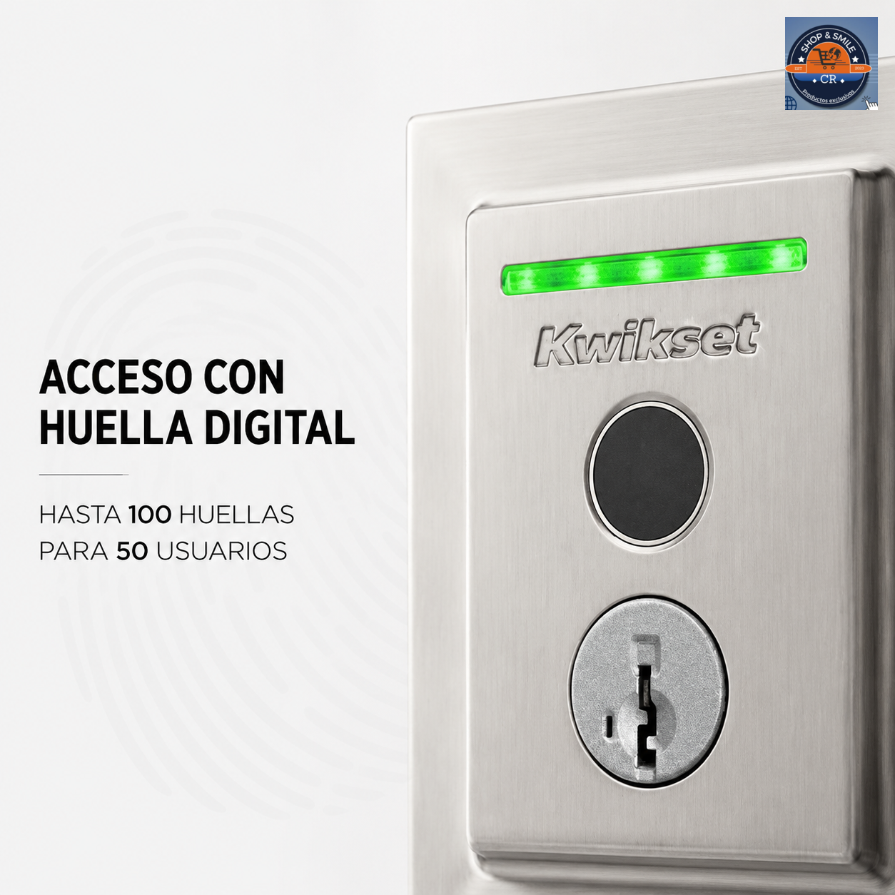 Cerradura Kwikset HALO Touch con lector biométrico y capacidad para 100 huellas de 50 usuarios
