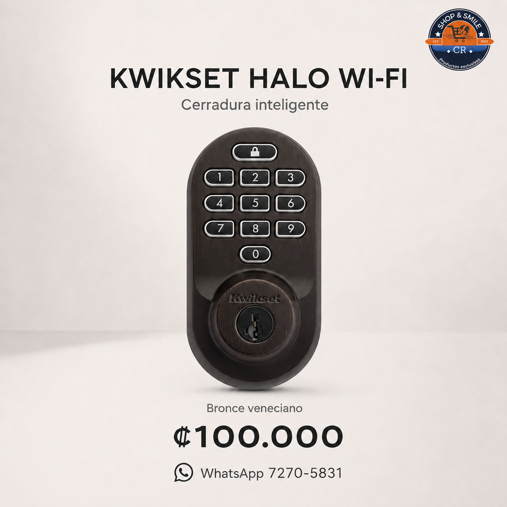 Cerradura inteligente Kwikset Halo WiFi en bronce veneciano con teclado, precio de 100000 colones