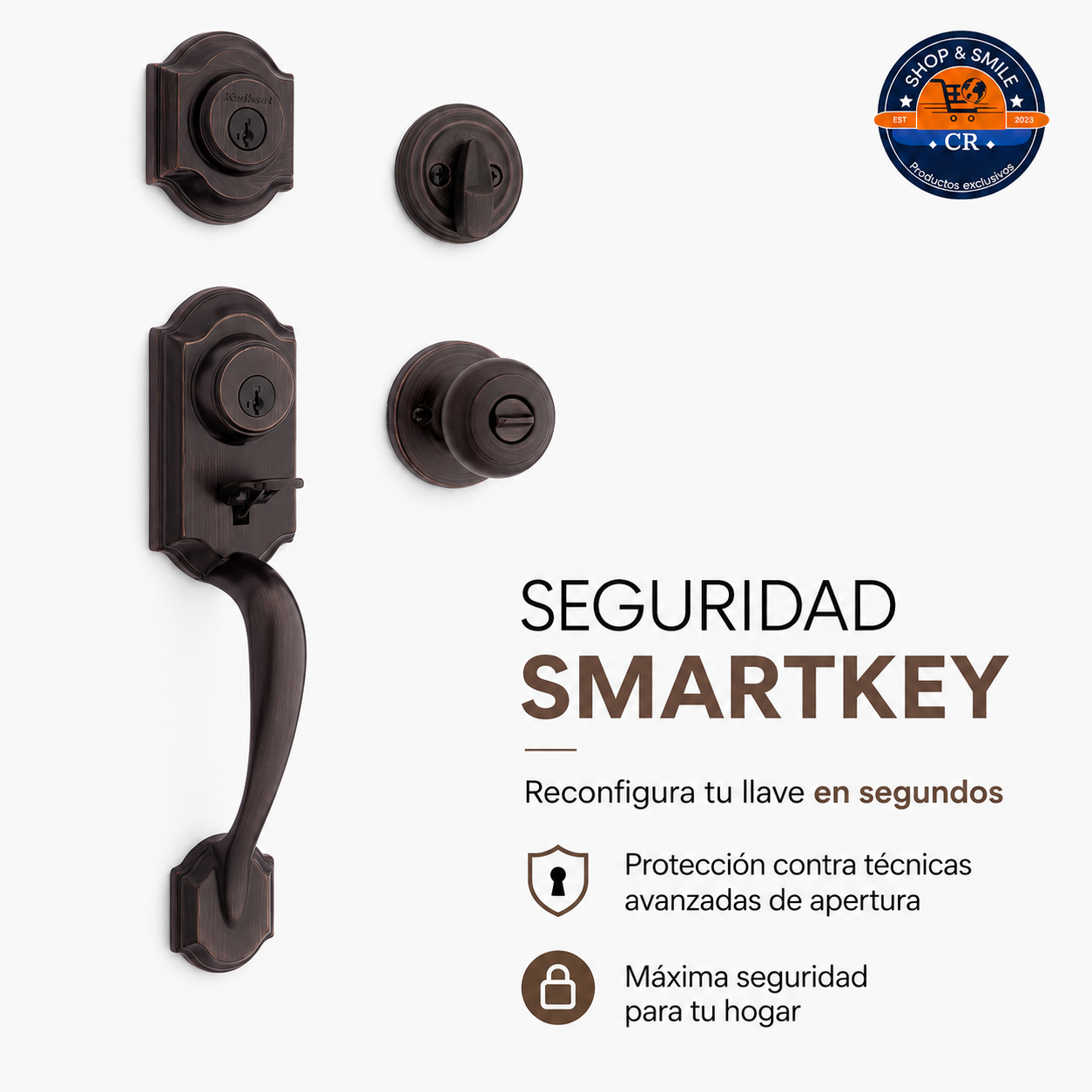 smartkey.png
Kwikset Montara en bronce veneciano con tecnología SmartKey para reconfigurar la llave