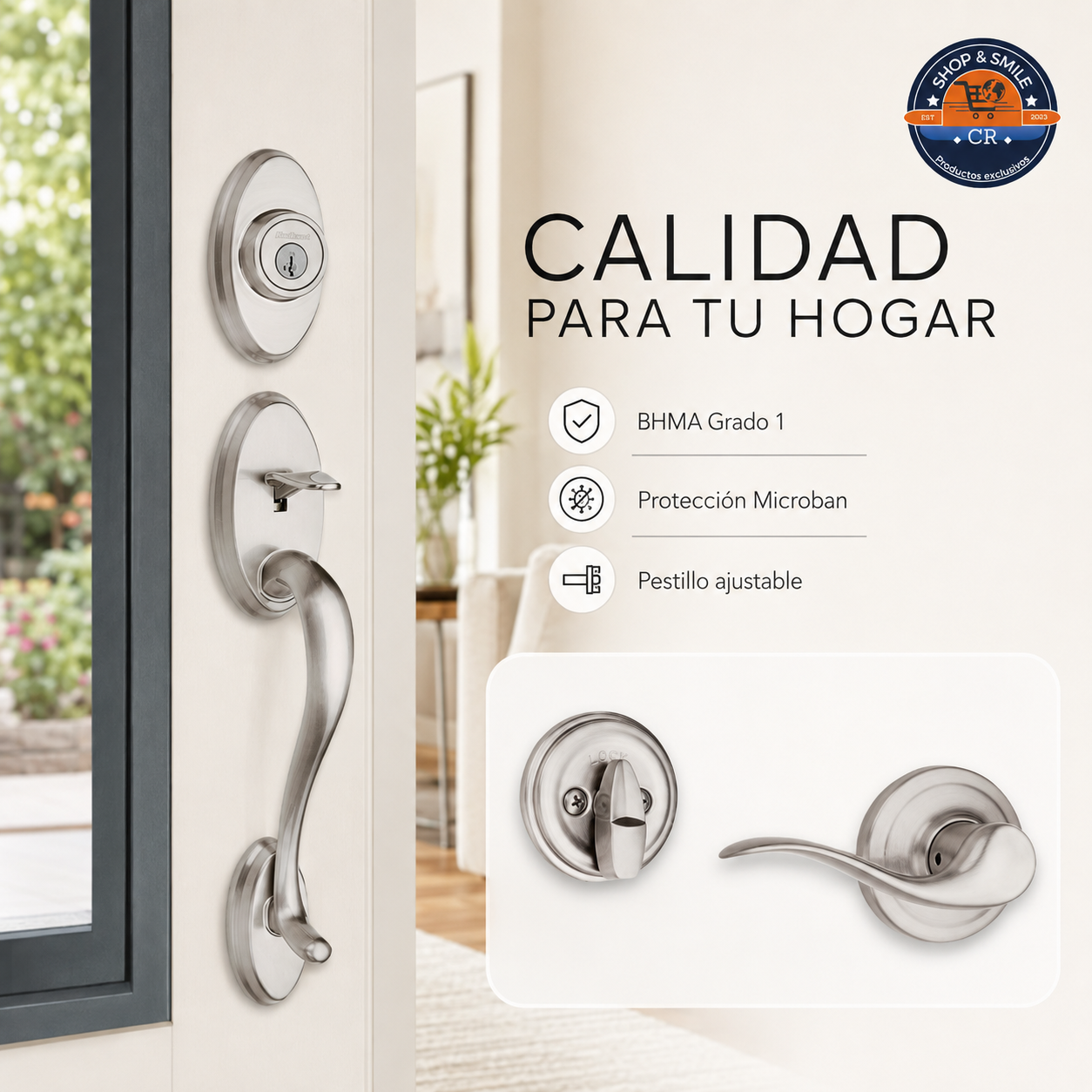 Pasos para instalar el juego de manija, cerrojo y palanca interior Kwikset Shelburne.