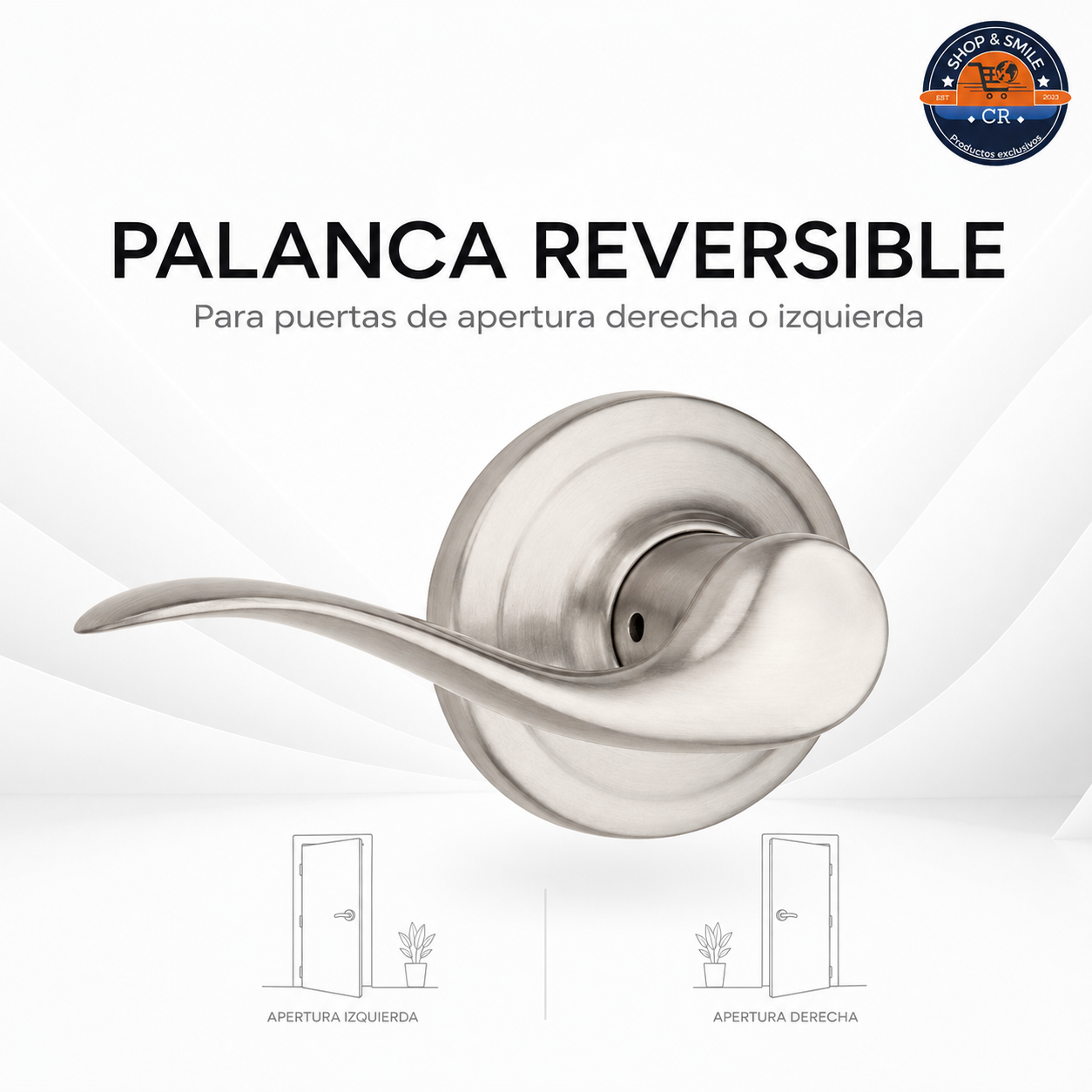 Palanca interior Tustin reversible en níquel satinado para puertas con apertura derecha o izquierda., cr
