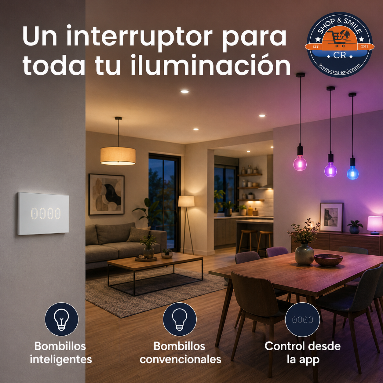 Interruptor LIFX para controlar bombillos inteligentes, bombillos convencionales y luces desde la aplicación