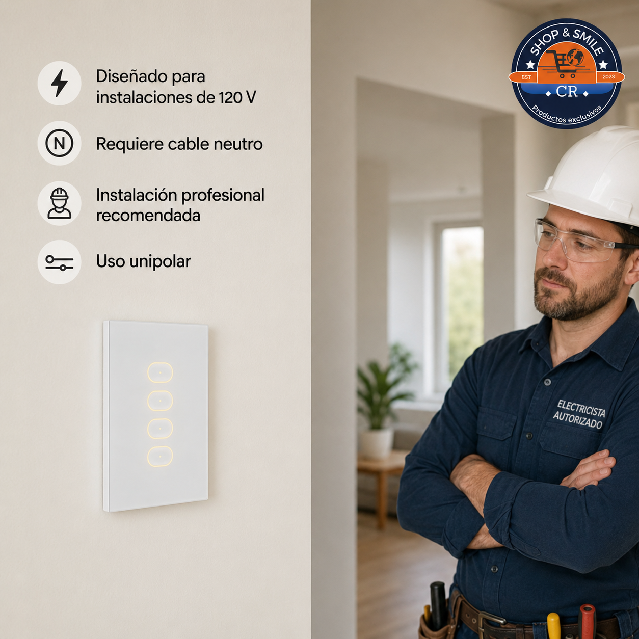 Interruptor LIFX de 120 voltios que requiere cable neutro e instalación profesional recomendada