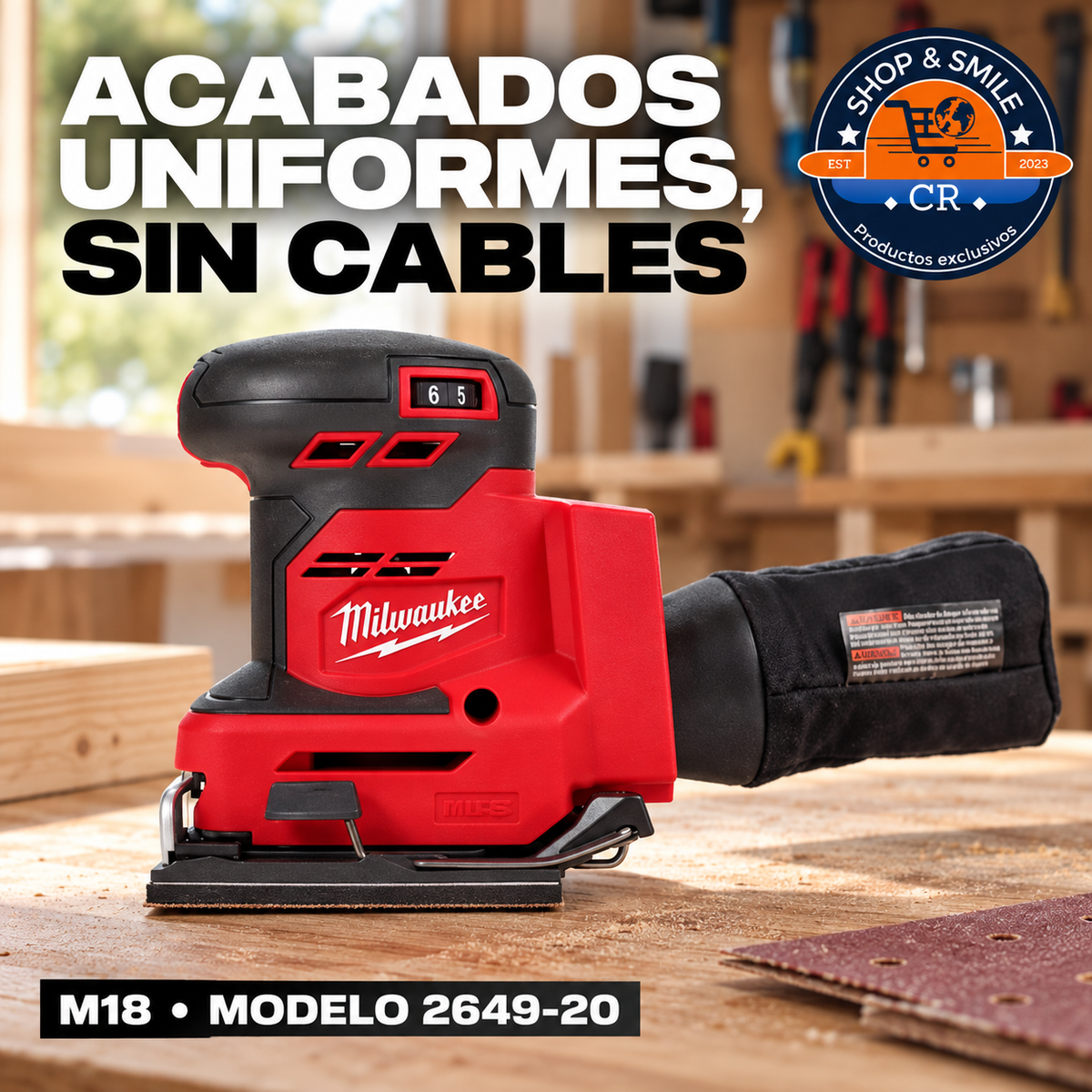 Lijadora inalámbrica Milwaukee M18 para acabados uniformes en madera