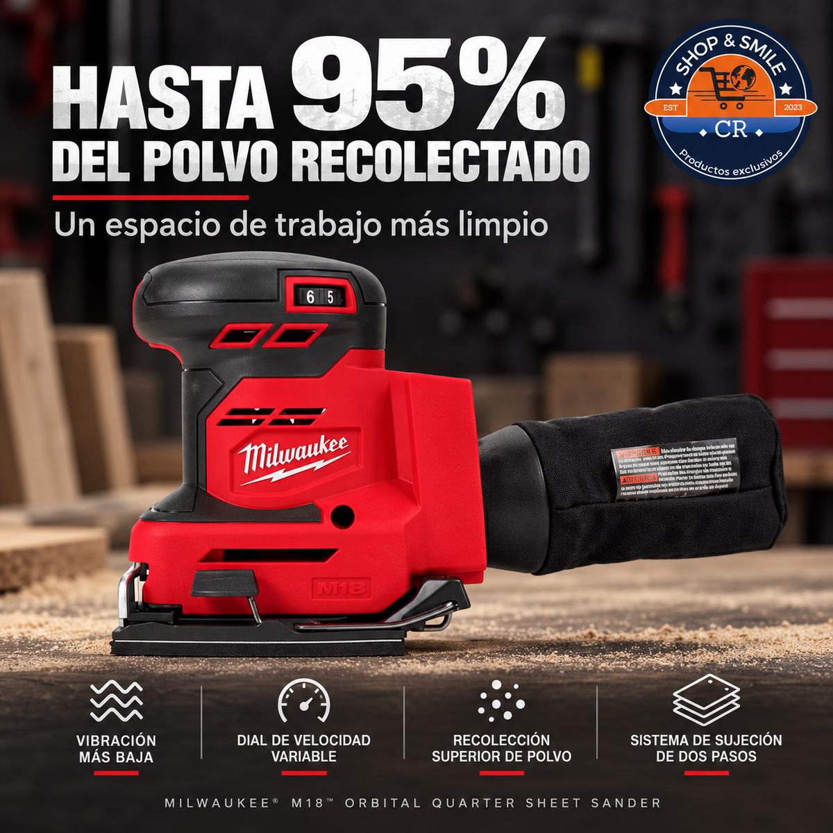 Lijadora Milwaukee M18 con recolección de hasta 95 por ciento del polvo