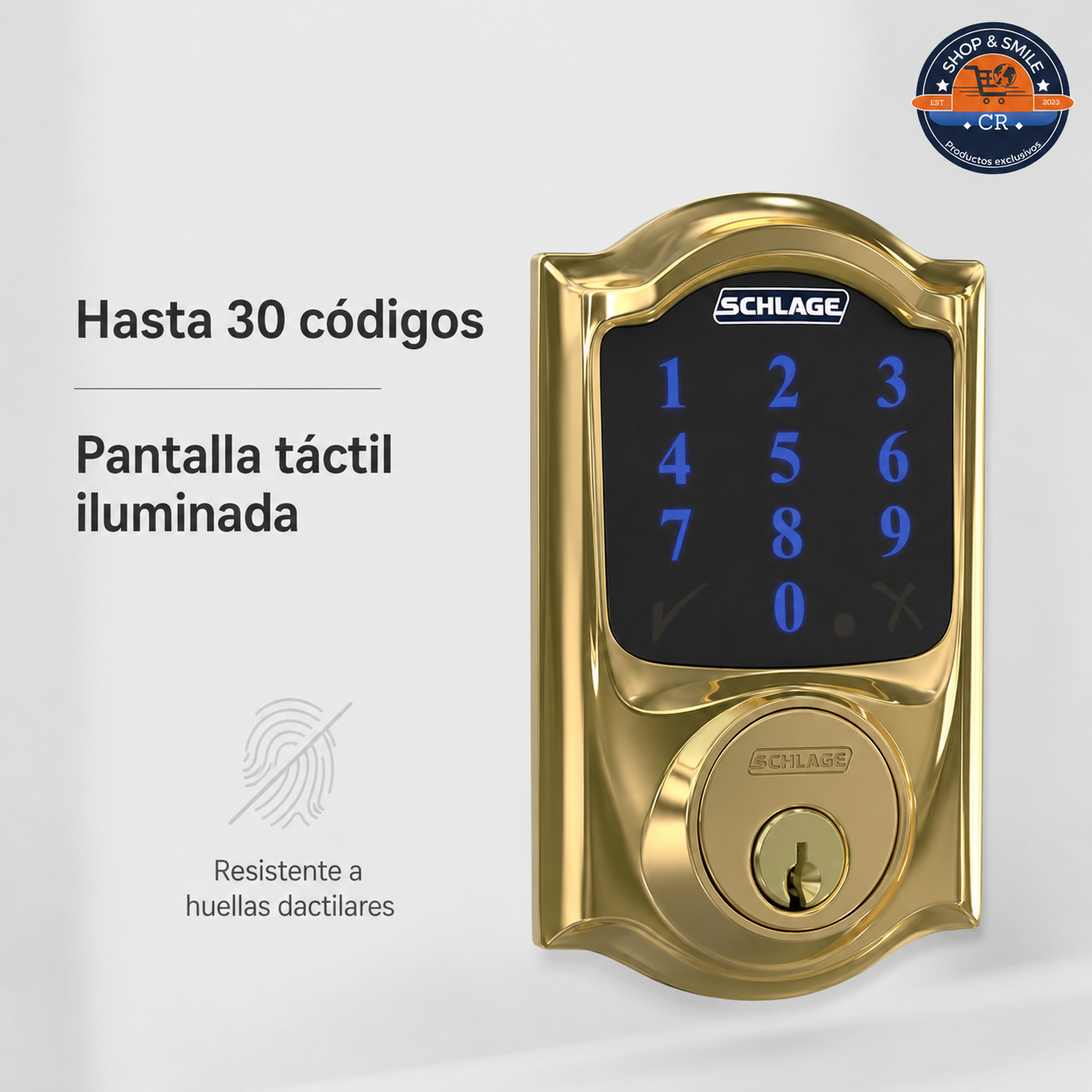 Cerradura Inteligente Schlage Connect Camelot Z-Wave Plus – Latón Brillante