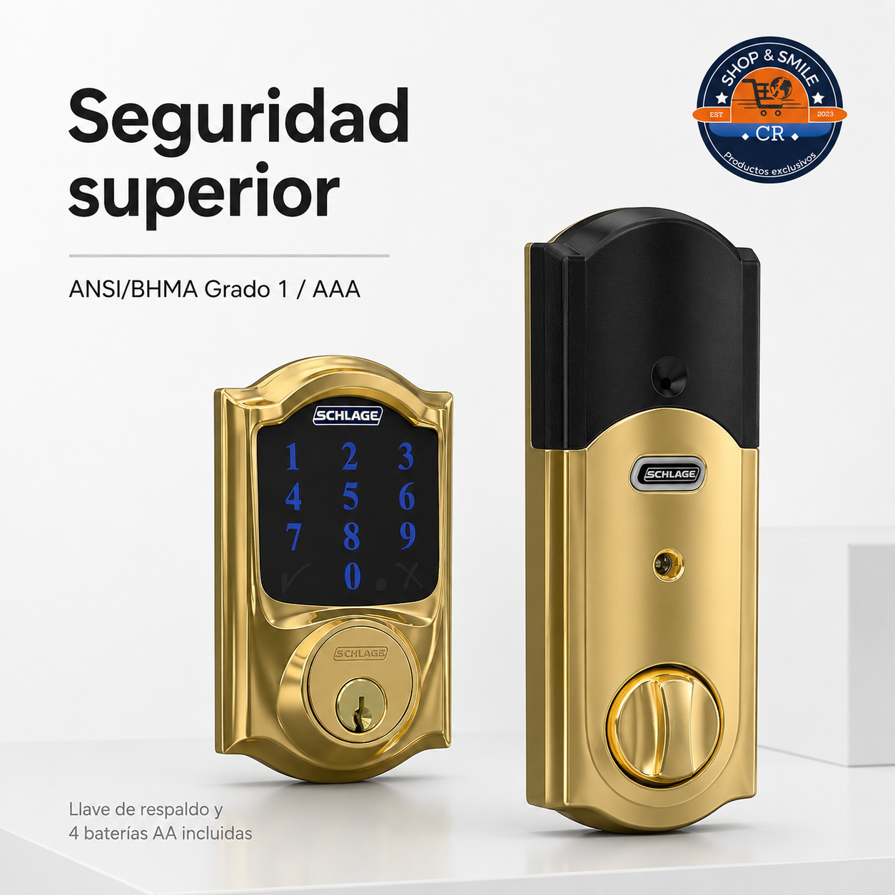 Cerradura Inteligente Schlage Connect Camelot Z-Wave Plus – Latón Brillante