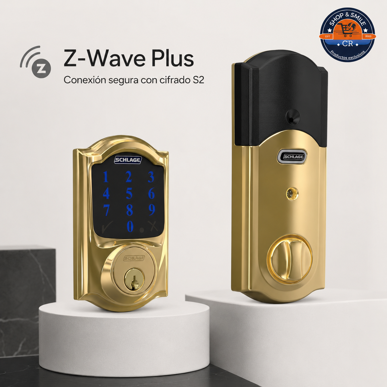 Cerradura Inteligente Schlage Connect Camelot Z-Wave Plus – Latón Brillante