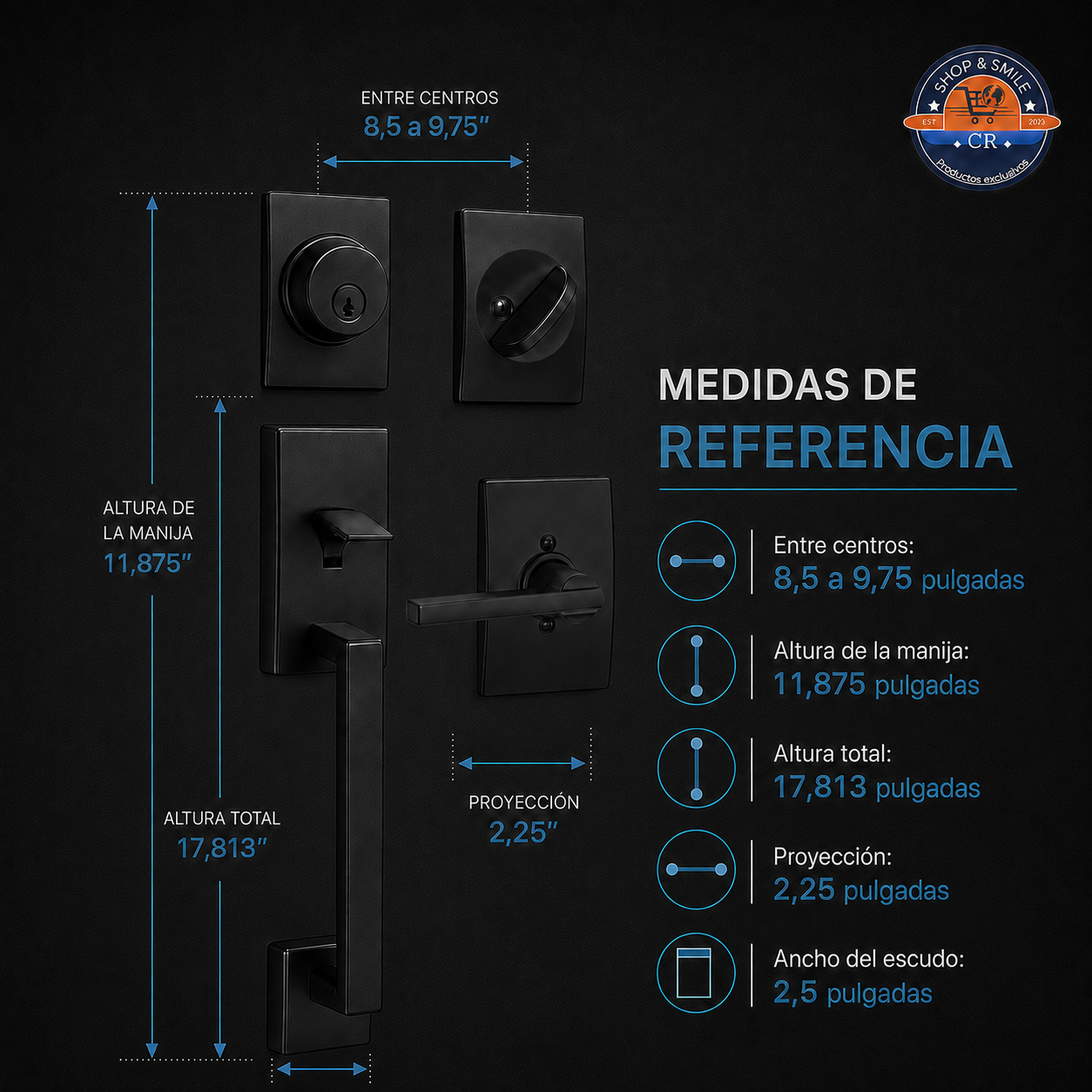 Manija exterior Schlage Century en negro mate con diseño moderno para puerta principal