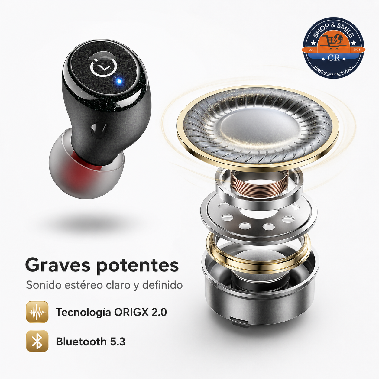 Audífonos TOZO T10 con estuche compatible con carga inalámbrica y puerto USB C