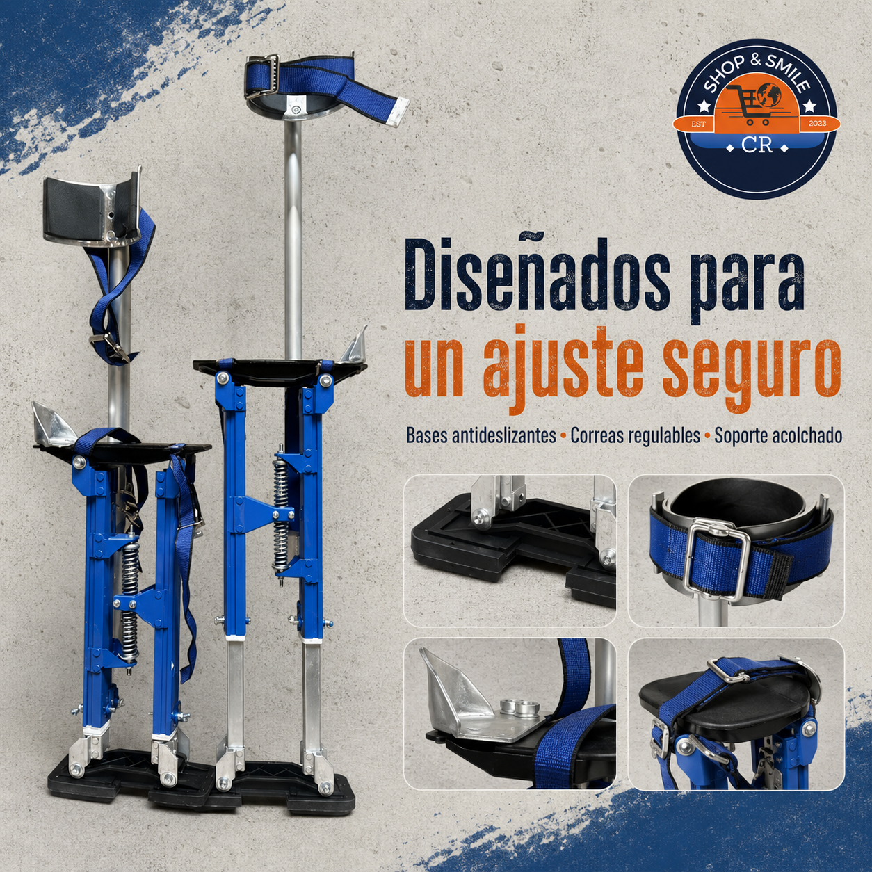 Zancos con bases antideslizantes, correas regulables y soporte acolchado