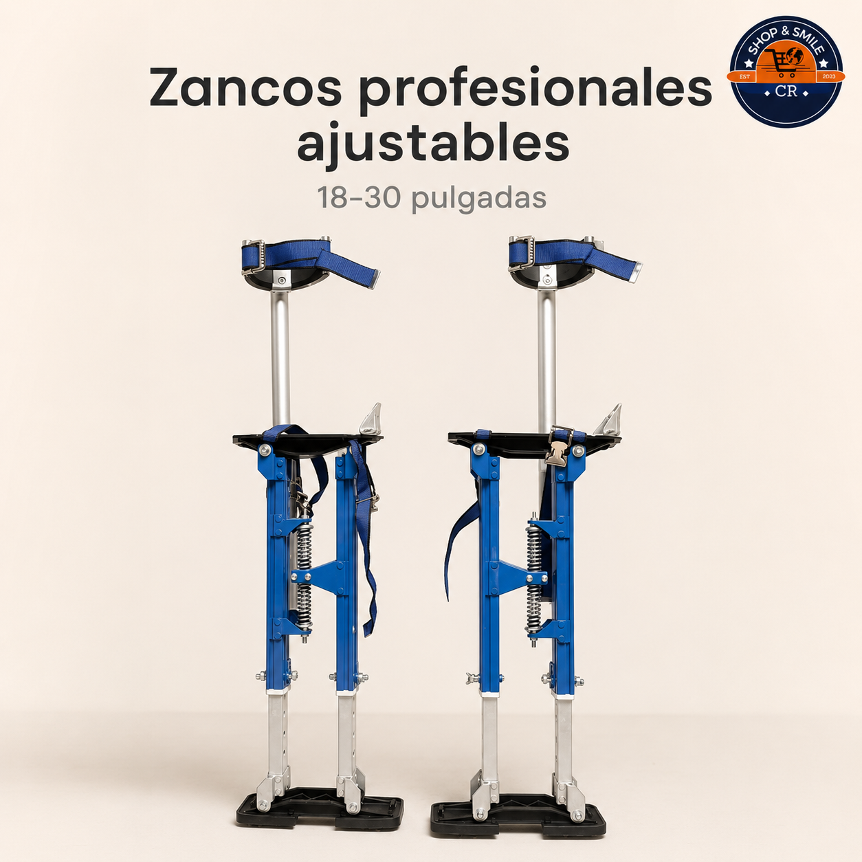 Par de zancos profesionales azules ajustables de 18 a 30 pulgadas, Costa Rica